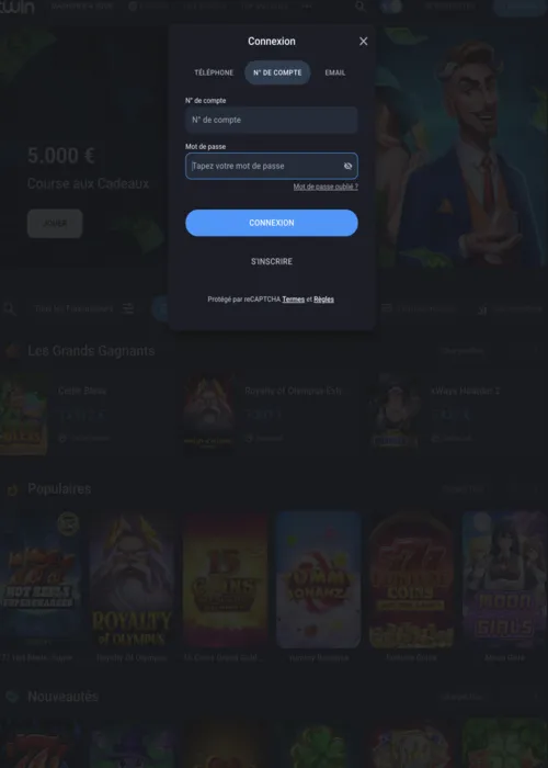 Acesso à área de membro protegida do Twin Casino